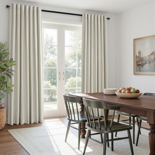 Oat Beige 84 Inch Luxury Linen Blackout Curtains for Bedroom 2 Panels