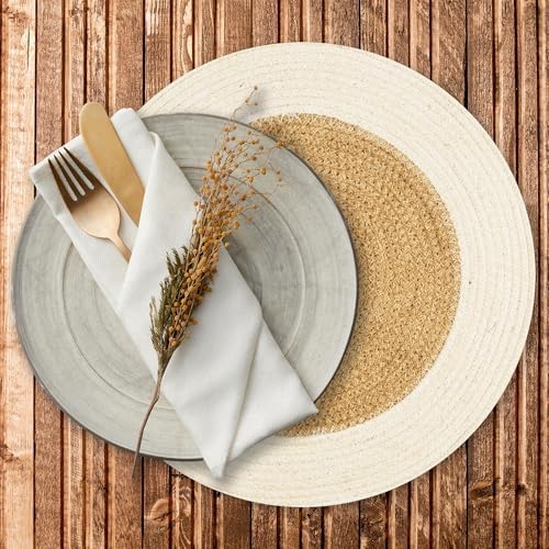 Eco Crave Jute Placemats, White Rim, Set of 8, 13 Inch