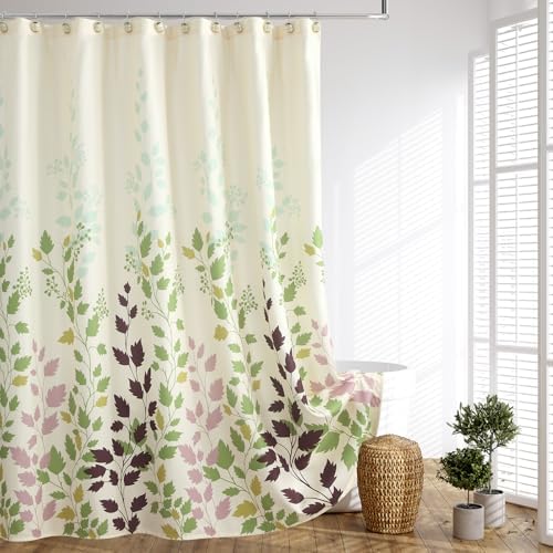 GASIYU Earthy Beige Botanical Floral Leaf Fabric Shower Curtain