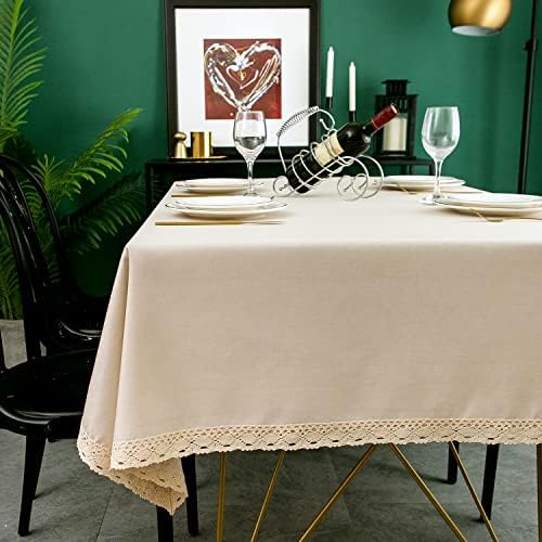 EHouseHome Faux Linen Tablecloth with Lace Trim - Waterproof/Spill