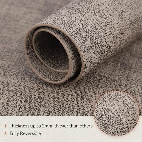 Round Table Placemats Set of 6, Faux Leather Wedge Place Mats, Camel