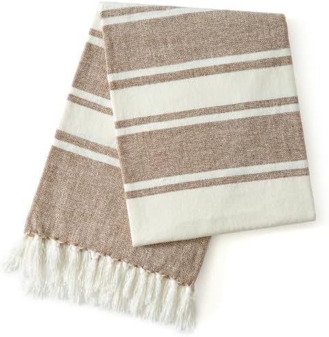 Carriediosa Chenille Throw Blanket with Knotted Tassels 50x60, Tan