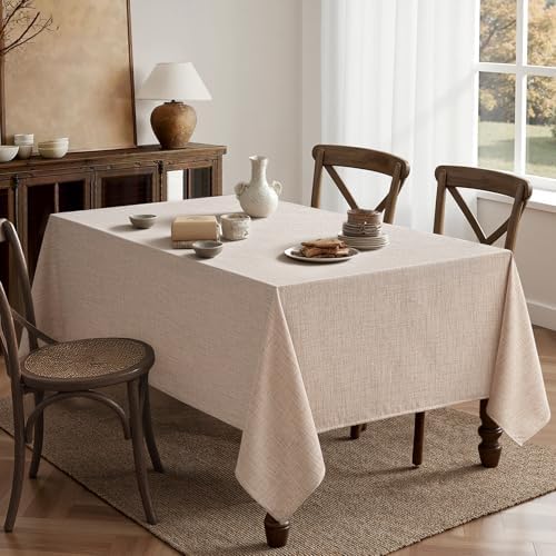 MIULEE Linen Textured Rectangle Tablecloth 52x70 Inch Natural Beige
