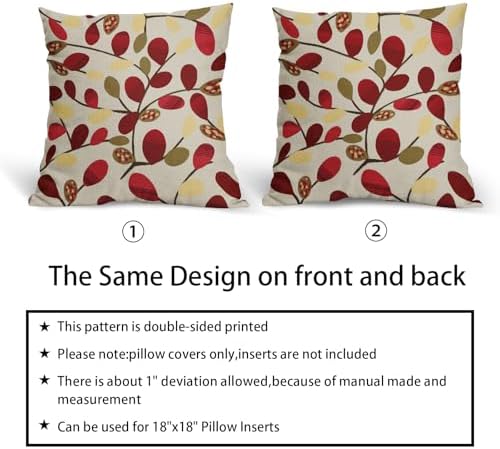 Boho Red and Cream Leaf Throw Pillow Covers 18x18 Inch Set of 2 Wine
