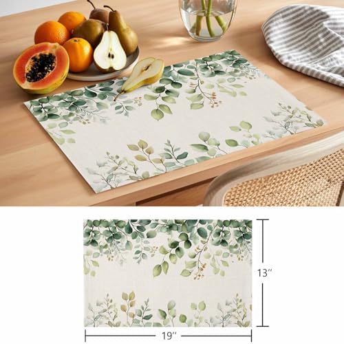 Placemats Set of 8, Eucalyptus Woven Placemat, Linen Place Mats for