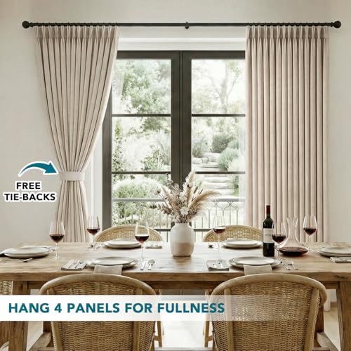 Pinch Pleated Faux Linen Curtains 96" Taupe Light Filtering Drapes