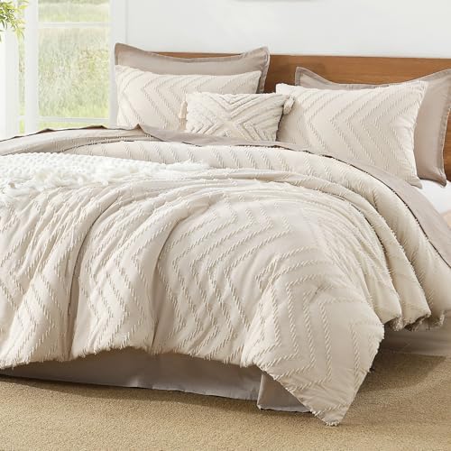 Litanika Oversized King Comforter Set Beige, 3 Pcs Boho Tufted Bedding