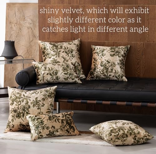 Velvet Floral Print Throw Pillow Covers Set of 2, Superior Soft
