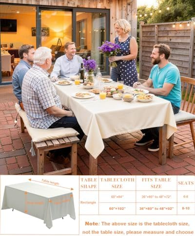 Goodluck 2 Pack Ivory Rectangular Tablecloth 60 x 102 Inch, Washable