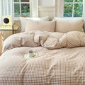 LifeTB Tan Gingham Duvet Cover Full 100% Washed Cotton Beige Taupe