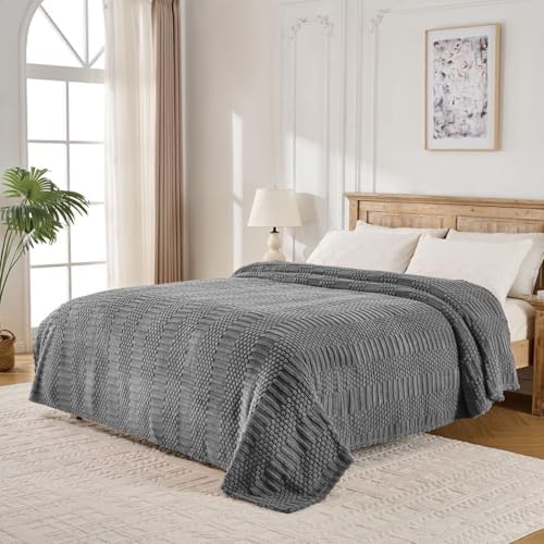 90x104 Inch Grey King Size Blanket - Soft & Fluffy Fleece, Neutral Tan