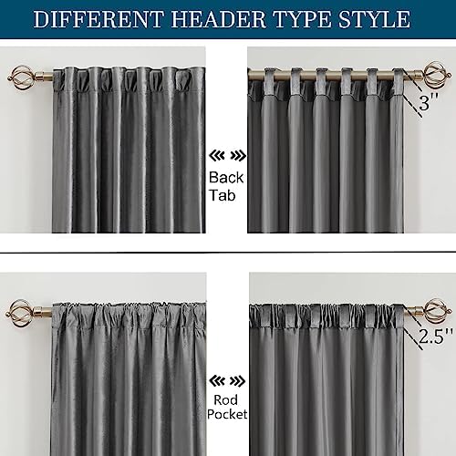 PRIMROSE Dark Grey Velvet Curtains 120 inch Long for Living Room,Set