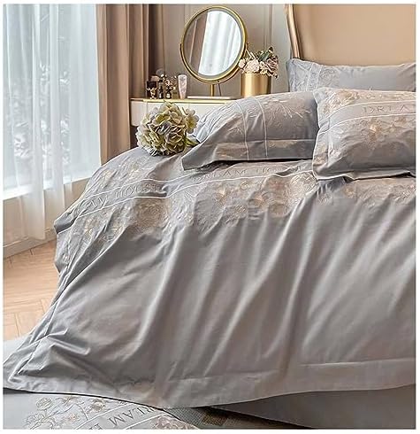 Solid Color Floral Duvet Cover Set Queen Cotton Quilt Cover 100S Ultra