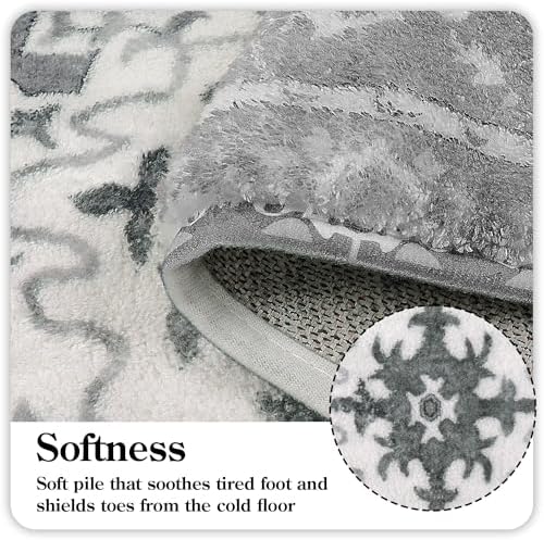 Uphome Boho Vintage Bathroom Runner Rug Gray Non-Slip Soft Bedroom Rug