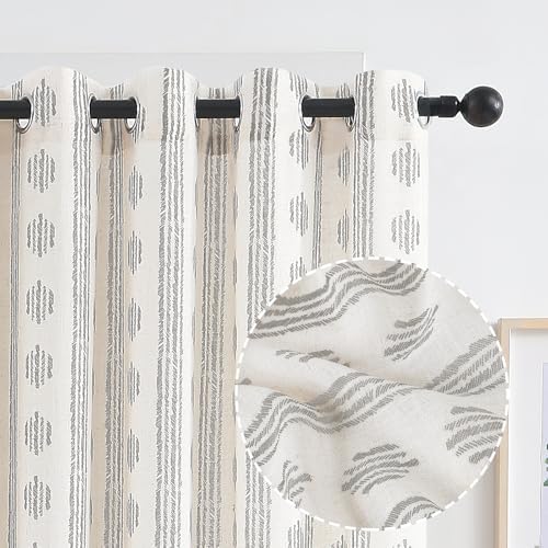 Melodieux Boho Striped Pattern Linen Textured Sheer Curtains for