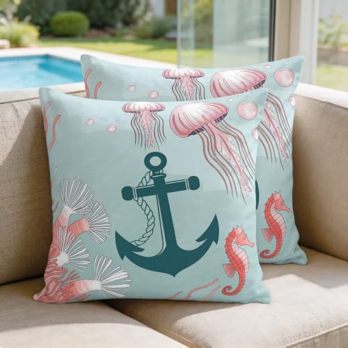 20 x 20 Inch Pillow Covers Set of 2, Ocean Coastal Decorative Throw