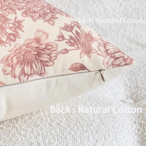 Floral Vintage Pillow Covers 18x18 Inch Set of 2 Red White Farmhouse