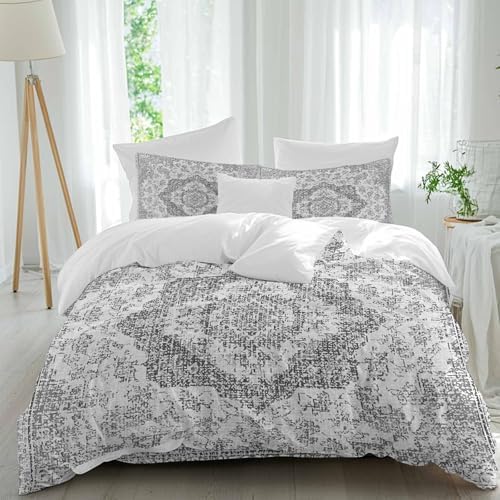 Grey Boho Duvet Cover Set, Middle Cuntury Vintage Ethnic Abstract Art