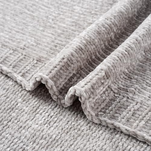 Chenille Throw Blanket for Couch Sofa, Light Grey Throw Blanket