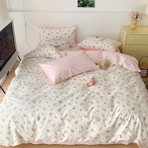 Nayoroom Pink Floral Duvet Cover Set Queen Green Botanical Flower
