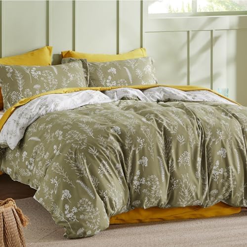 Bedsure Duvet Cover Queen Size - Reversible Olive Green Queen Duvet