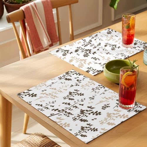 Placemats Set of 8, Brown Beige Botanical Woven Placemat, Linen Place