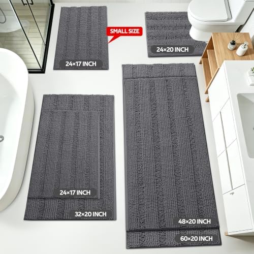 Striped Grey Bathroom Rug Mat Set 2 piece 32"x20"+24"x17" Ultra Soft