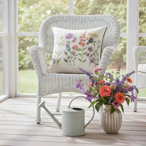 Embroidered Throw Pillow Covers 20x20 Pack of 2 Birds and Flowers