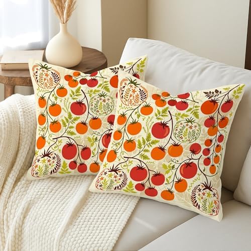 Tomatoes Throw Pillow Covers Set of 2, Botanical Vintage Leaf Vine