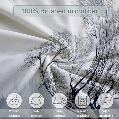 Grey Duvet Cover King Size, Reversible Comforter Cover Natural Scenery