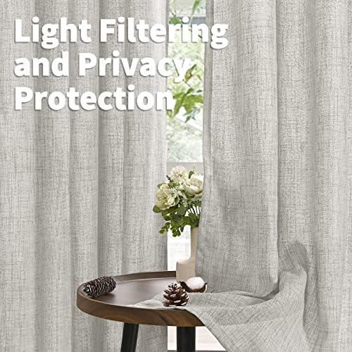 YoungsTex Light Grey Linen Curtains 63 Inches Long 2 Panels