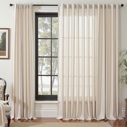 jinchan Linen Curtain Light Filtering Back Tab 100x120 Inch 1 Panel