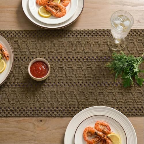 Artoid Mode Coffee Woven Farmhouse Hollow Table Runner 12x120 Inch