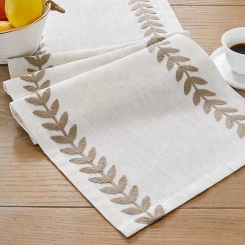 Wracra Embroidered Table Runner, Taupe Table Runners 90 Inches Long