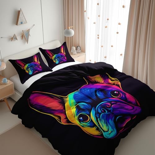 King Duvet Cover Set French Bulldog Line Soft Microfiber Reversible