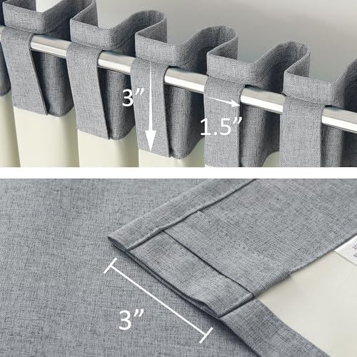DUALIFE Full Blackout Grey Curtains 63 Inch Long Linen Textured