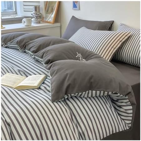 MZP Gingham Striped Duvet Cover King 100% Cotton Vintage Luxury Soft