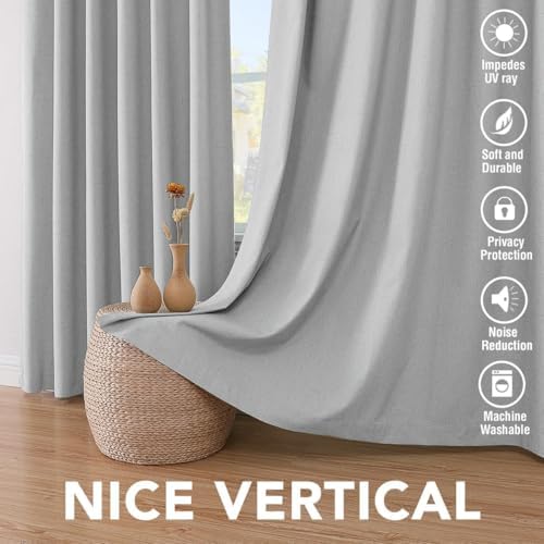 H.VERSAILTEX 100% Blackout Linen Curtains 120" L 2 Panels Glacier Gray