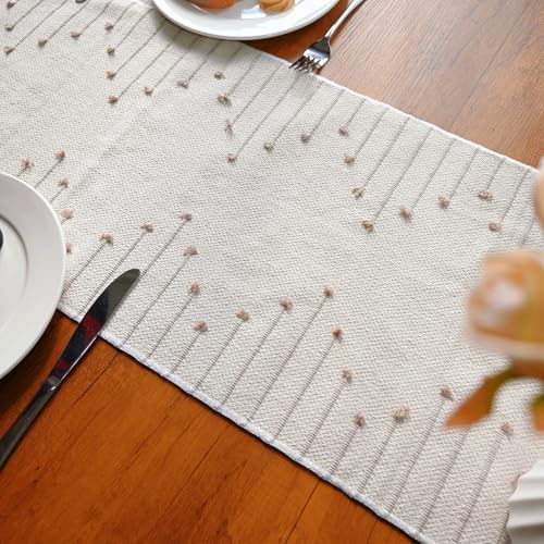 Boho Table Runner with Tassel for Kitchen Dining Rustic Cotton Woven