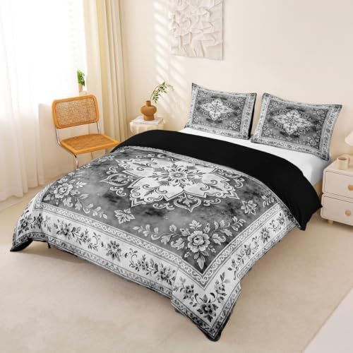 Manfei Grey Vintage Boho Duvet Cover Set Watercolor Plants Print