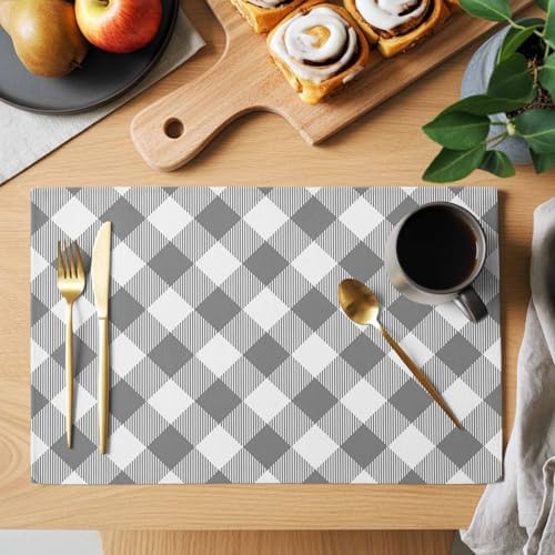 Cotton Linen Placemats for Dining Table Set of 8 Gray Buffalo Check