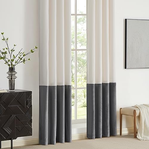 BULBUL Cream Ivory Gray 120 inches Velvet Curtains for Living Room 2