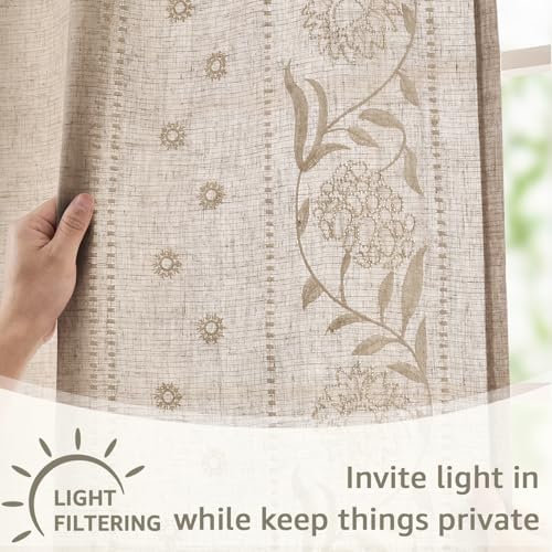 jinchan Taupe Floral Linen Curtains for Living Room 63" Back Tab 2
