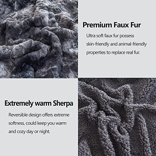 NEWCOSPLAY Faux Fur Sherpa Twin Blanket for Couch, Grey, 60"x80"