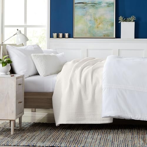 100% Cotton Waffle Weave Queen Bed Blanket | Soft, Breathable, and