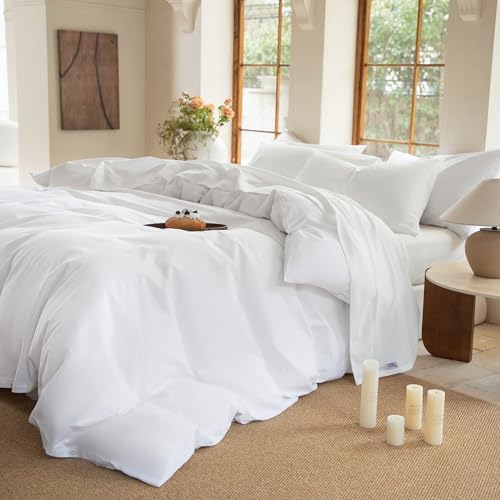 BISELINA 100% Washed Cotton Sheet Set Full Size 4 Pieces Soft
