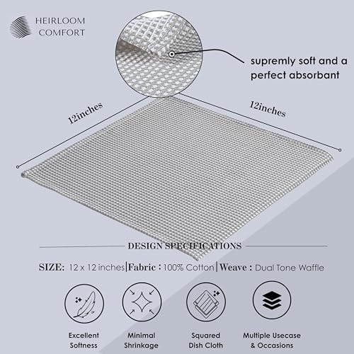 12 Pack Dual Reversible Waffle Weave Dish Cloth, 12x12 Inch, 100%