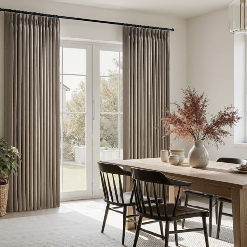 2 Panels Dark Brown Pinch Pleated Linen Curtains 96 Inches Long