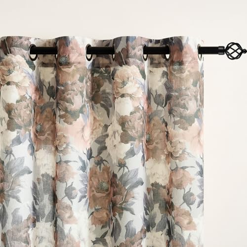 Floral Brown Toile Curtains 96 Inches Long Light Filtering Privacy