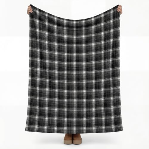Horaldaily Black Grey Plaid Decorative Throw Blanket 60x80